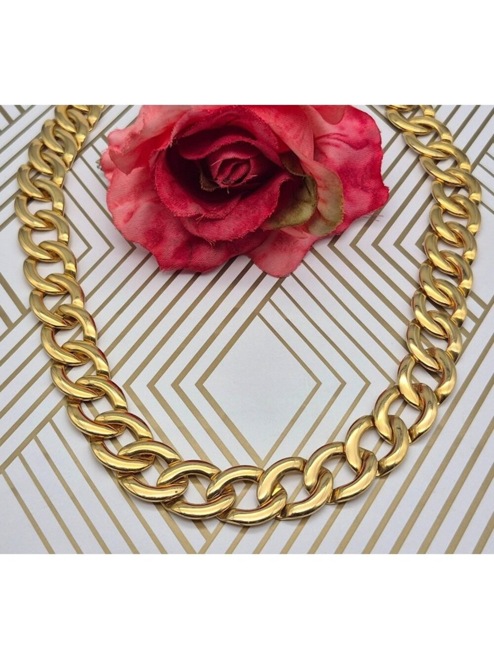 Vintage Napier Statement Chain Necklace Bold Classy Gold Tone Curb Link 24" Flat
